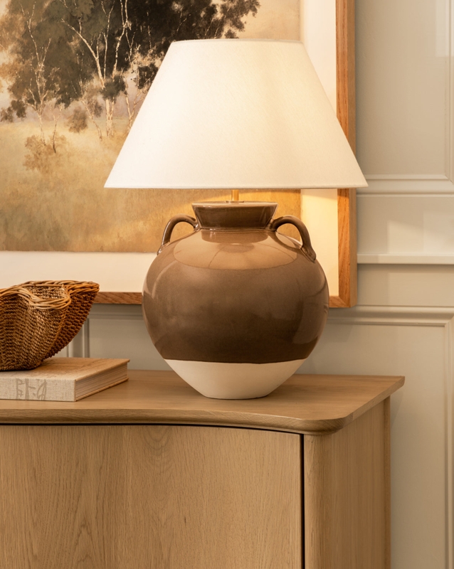 Table Lamp Aged Stone Look Urn Base Distressed Finish Organic Modern