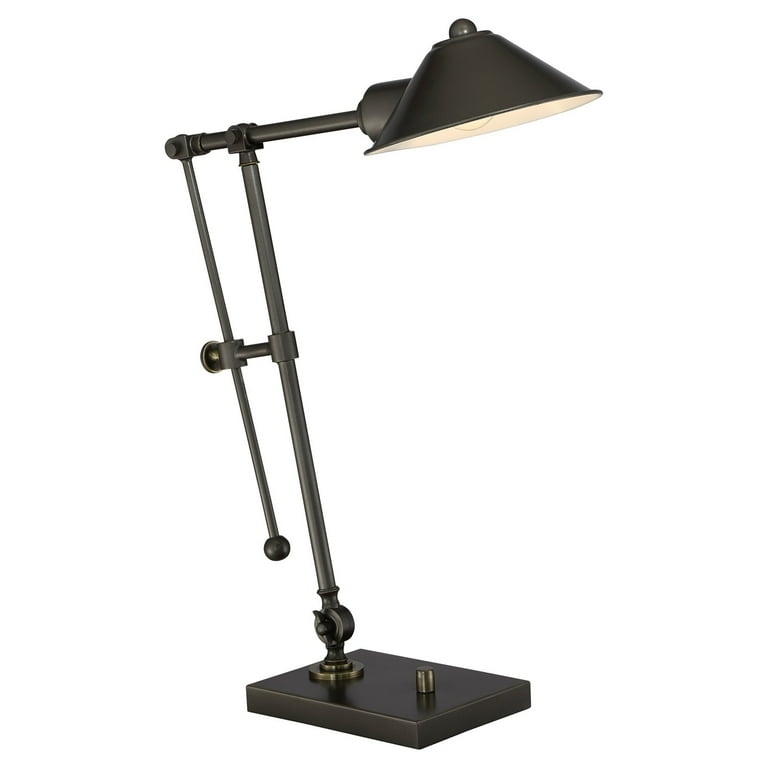 Table Lamp Amber Mottled Glass Dome Shade Dark Bronze Pull Chains Mission