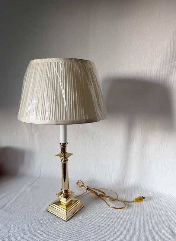 Table Lamp Antique Brass Candlestick Base Pleated Ivory Empire Shade