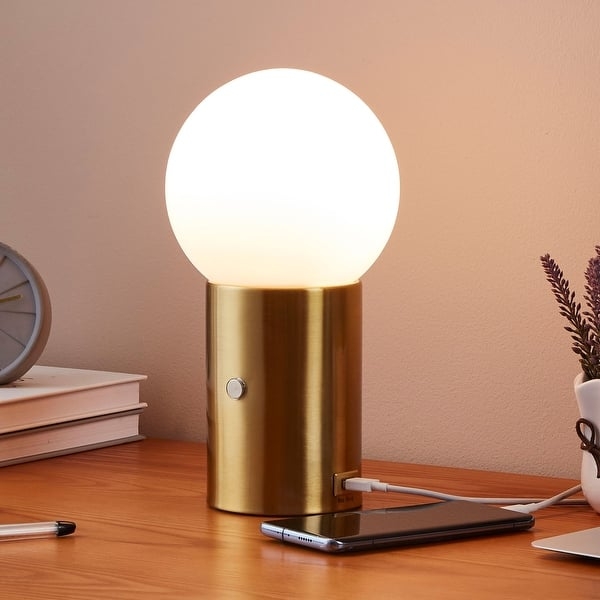 Table Lamp Antique Brass Circular Ring Halo Integrated LED Base Accent