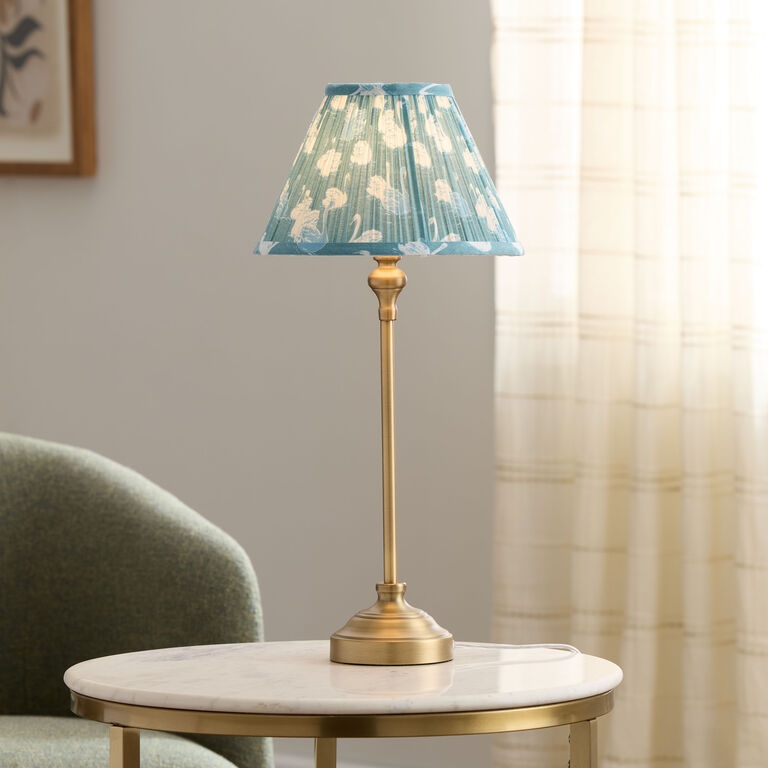 Table Lamp Antique Bronze Swan Neck Arm Pleated Cream Shade Vintage
