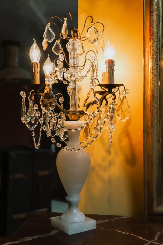 Table Lamp, Antique French Style, Crystal Prism Drops, Lion Paw Feet