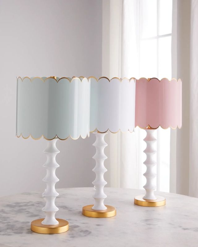 Table Lamp: Antique Gold Bird Base, Scalloped Linen Shade, Traditional Lamp