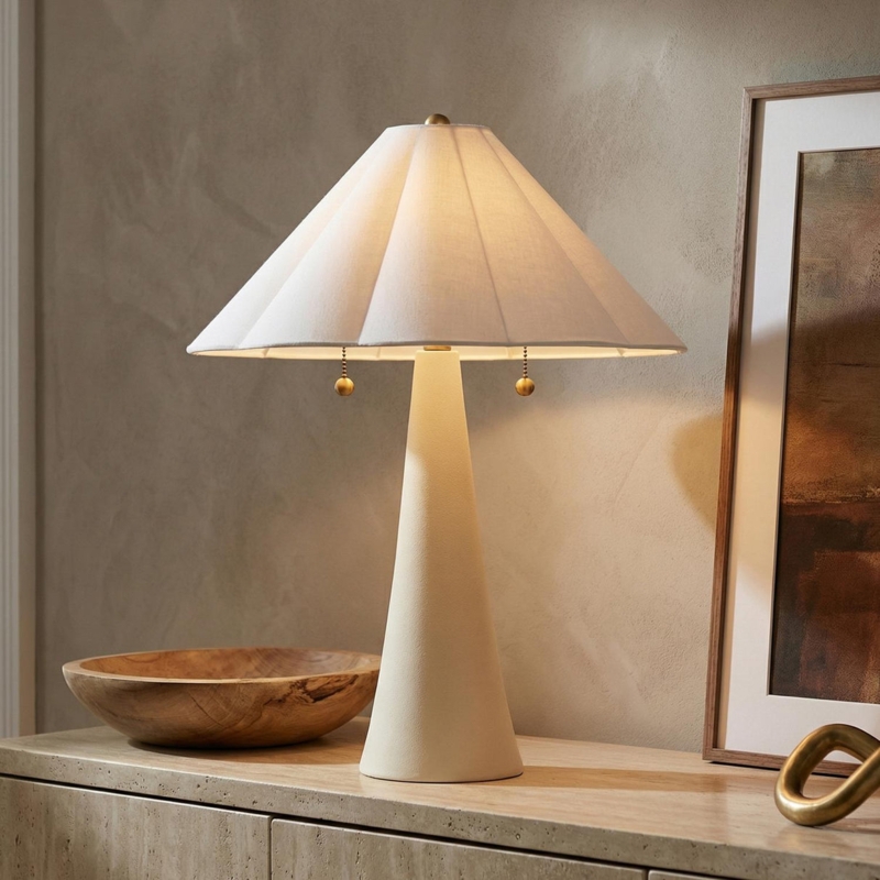 Table Lamp, Antique Ivory Ceramic with Brass Accents, Transitional Style.
