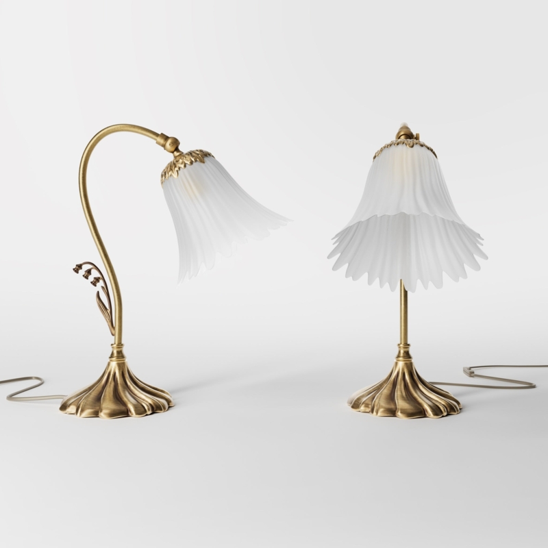 Table Lamp Antique Style Fluted Brass Base Floral Shade Maximalist