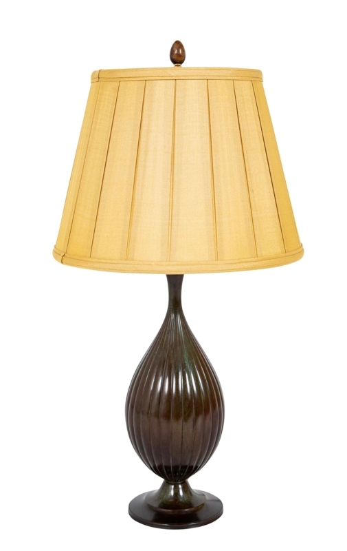Table Lamp: Art Deco Inspired Bronze Fluted Pedestal Base Accent Lighting.