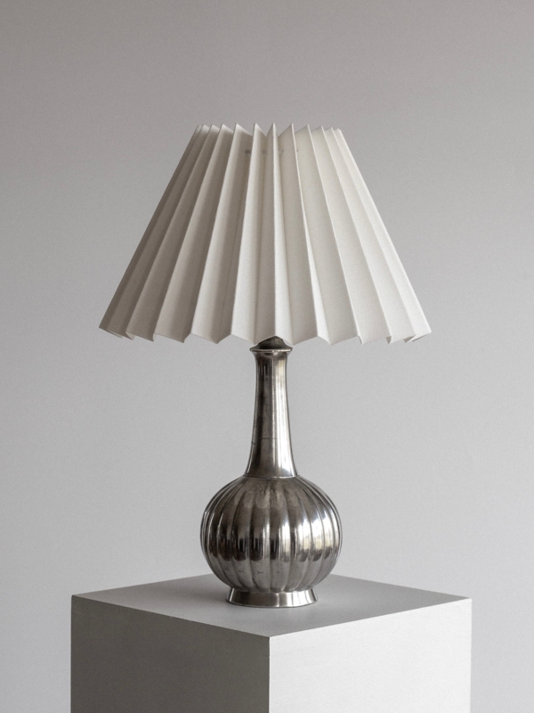 Table Lamp Art Deco Stepped Pewter Base Conical White Shade