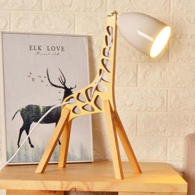 Table Lamp: Articulated Wood Giraffe Silhouette, Scandinavian Style.