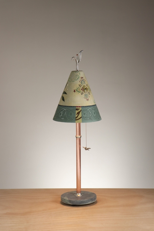 Table Lamp: Artisan Footed Base with Pomegranate Ribbed Ceramic Shade