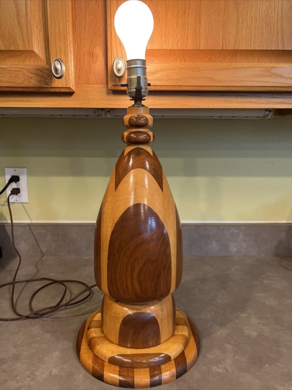 Table Lamp Base Mid Century Geometric Parquetry Inlay Wood