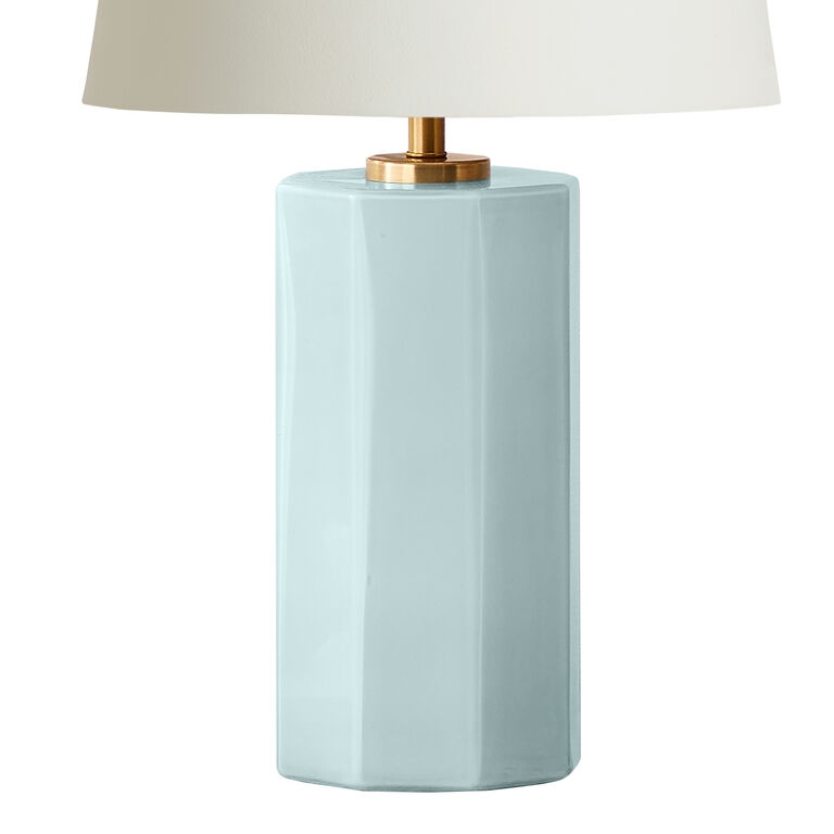Table Lamp Base, Milky Blue Glass, Faceted Pillar Shape