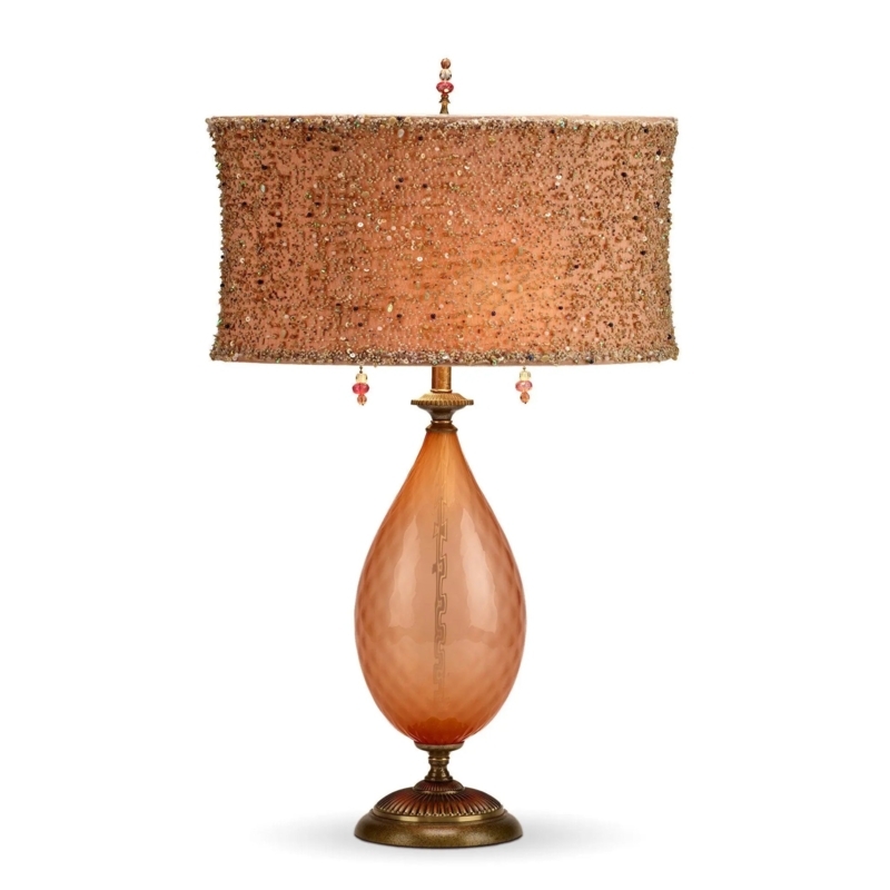 Table Lamp Beaded Overlay Shade Blown Glass Apricot Eclectic