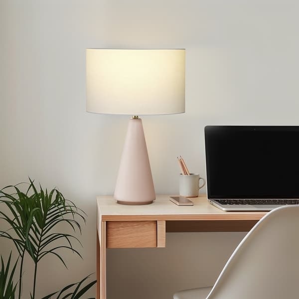 Table Lamp Beige Tapered Ceramic Base Speckled Texture Earthy Decor