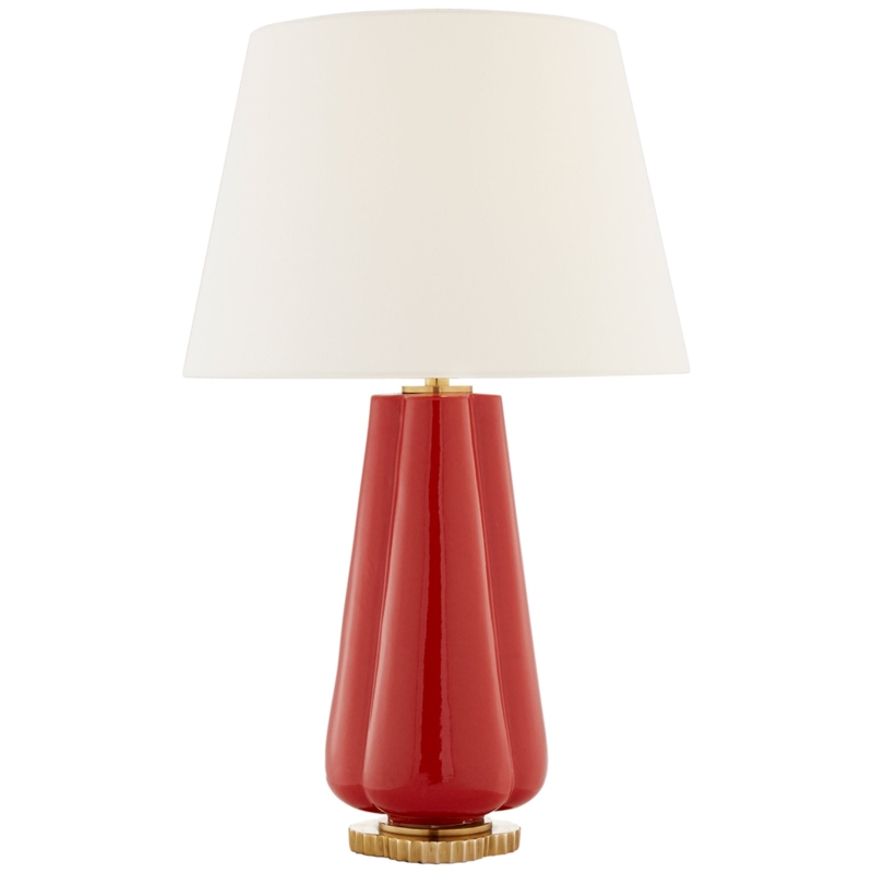 Table Lamp Berry Red Triple Gourd Silhouette Ceramic Brass