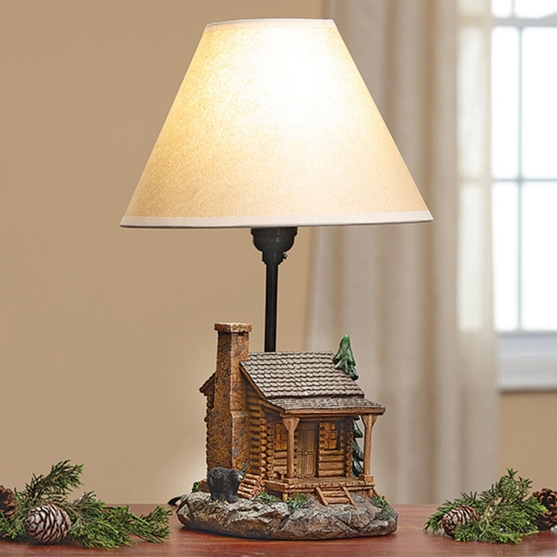 Table Lamp Black Bear Silhouette Base Lodge Bedroom Lighting