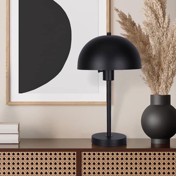 Table Lamp Black Industrial Metal Base Integrated AC Outlet
