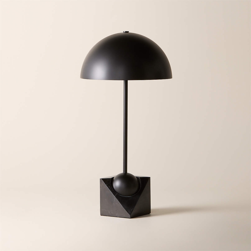 Table Lamp Black Metal Dome White Stone Pillar Base Architectural