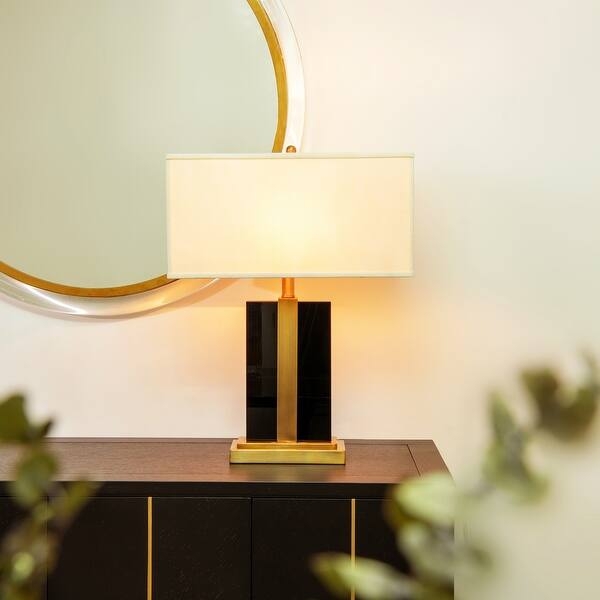 Table Lamp Black Rectangular Shade Geometric Gold Frame