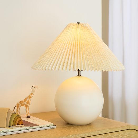 Table Lamp Black Spherical Base Pleated Empire Shade Contemporary Style