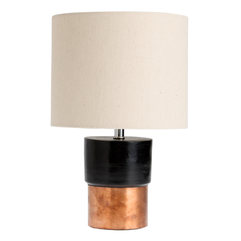 Table Lamp: Black Stacked Geometric Base with Metallic Accent