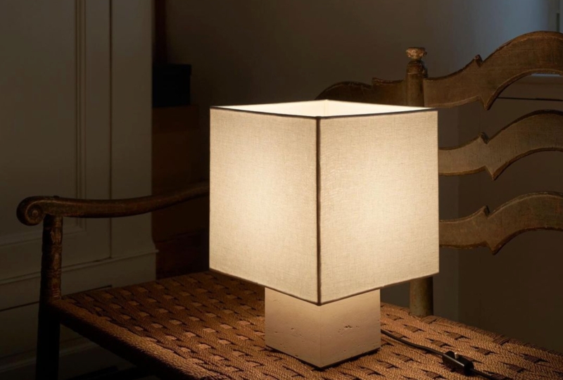 Table Lamp Block Base Pitted Texture Off-White Architectural Silhouette