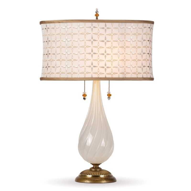 Table Lamp Blown Glass Velvet Petal Shade Mixed Metal