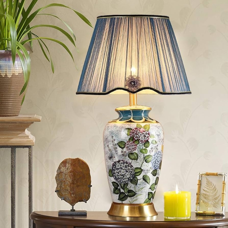 Table Lamp Blue and White Chinoiserie Large Ceramic Matching Finial