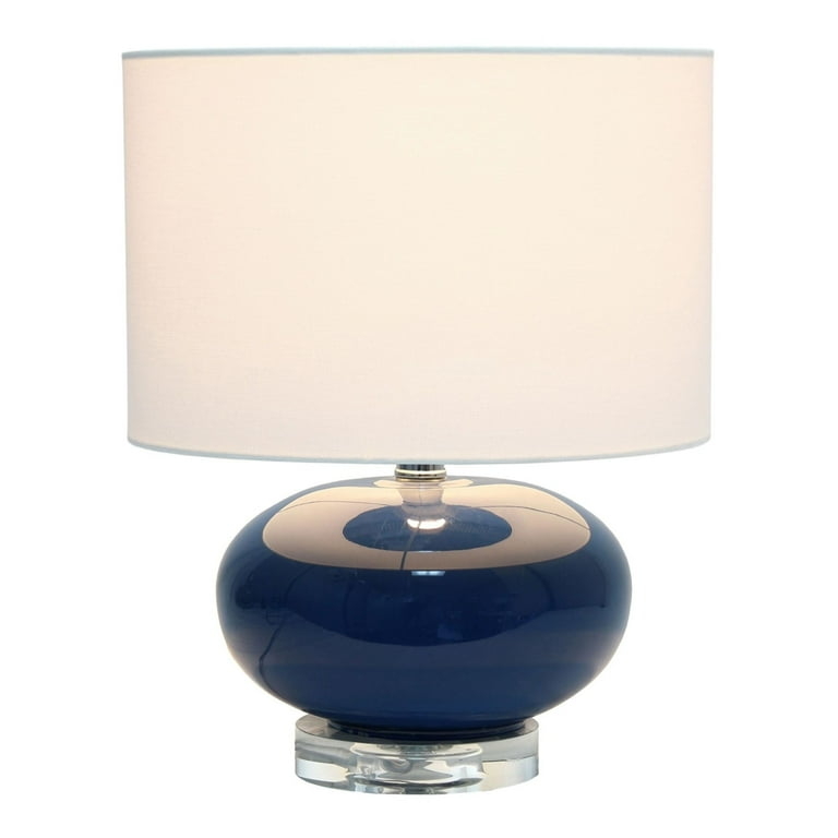 Table Lamp Blue Ceramic Egg Base Glossy Finish Accent Lighting Drum Shade