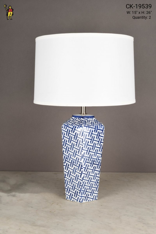 Table Lamp Blue White Geometric Tile Pattern Ginger Jar Base