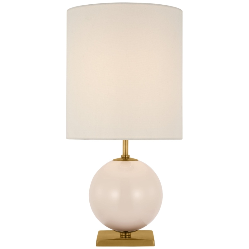 Table Lamp: Blush Glass Base, Gold Accents, Tapered Shade. Gold Accent Lamp.