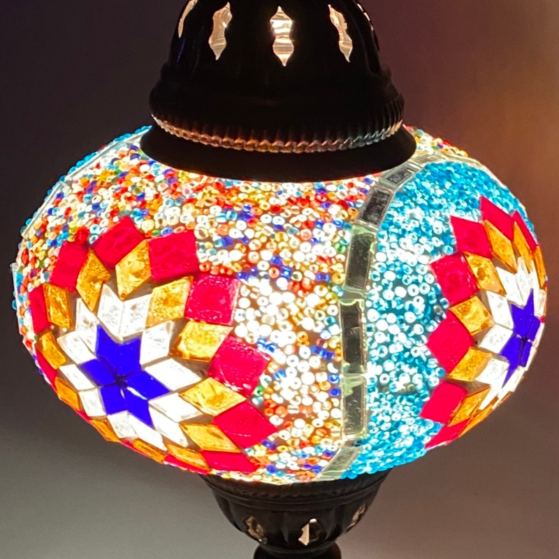 Table Lamp Bohemian Rainbow Handcrafted Mosaic Globe Antique Bronze
