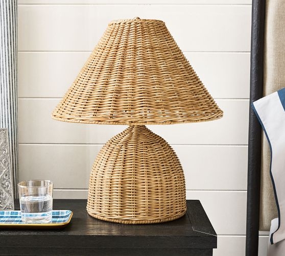 Table Lamp Boho Chic Woven Base Tapered Silhouette Coastal Decor