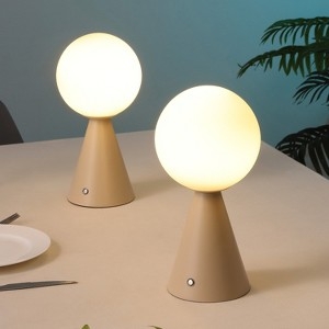 Table Lamp Brass Finish Globe Shade Cordless Rechargeable Set of 2