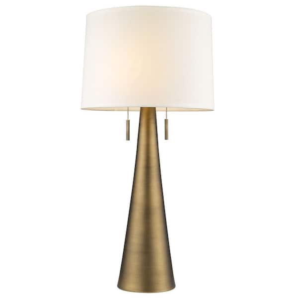 Table Lamp Brass Finish Tall Slender Neck Drum Shade Glam Accent Light