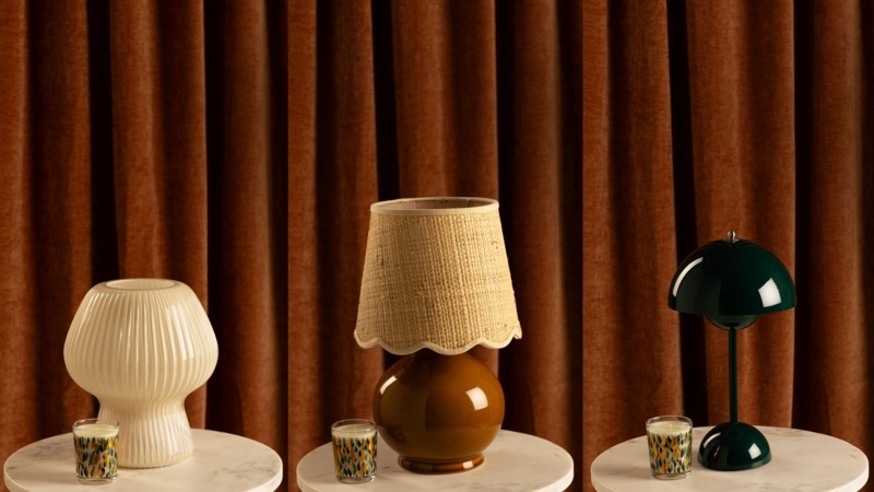 Table Lamp Brass Ribbed Conical Base Linen Drum Shade Sophisticated