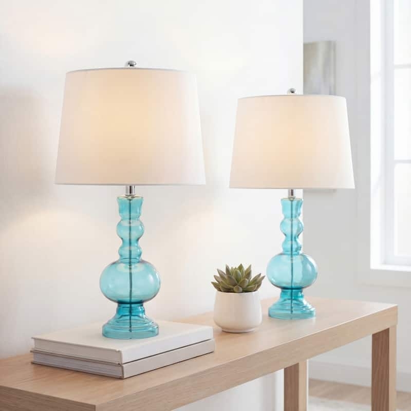 Table Lamp Brass Toned Accents Ribbed Glass Base Glam