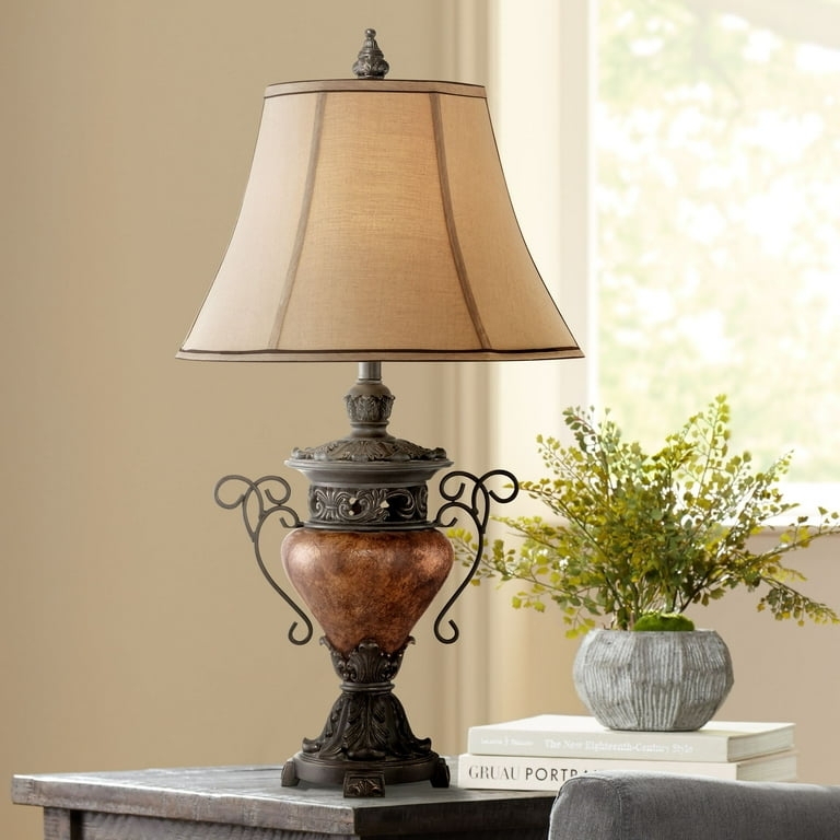 Table Lamp Bronze Crackle Urn Base Bell Shade Traditional