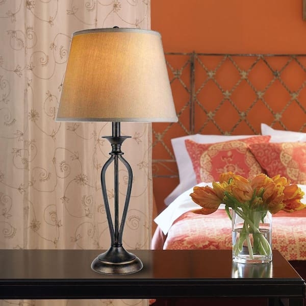 Table Lamp: Bronze Interlocking Rings Geometric Base Transitional Lighting.