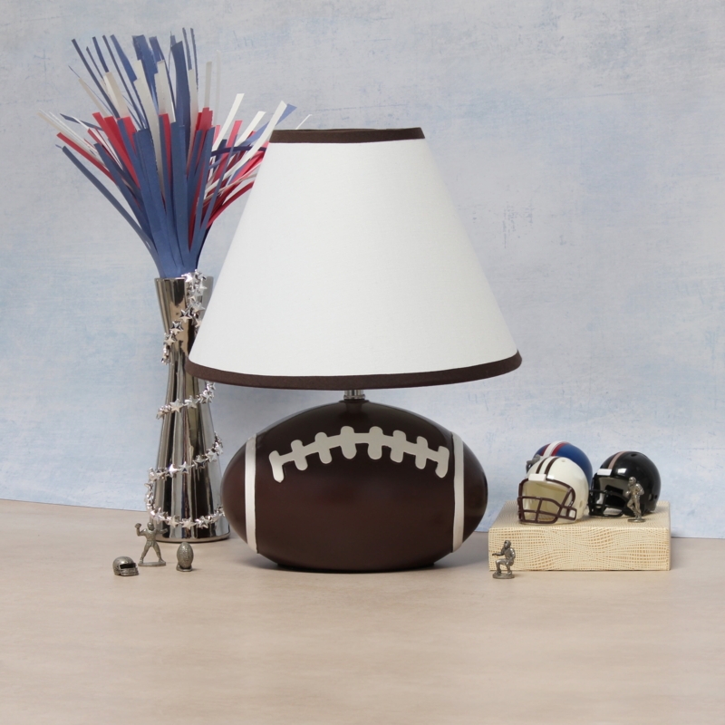 Table Lamp Brown Ceramic Football Base Pebbled Texture Drum Shade