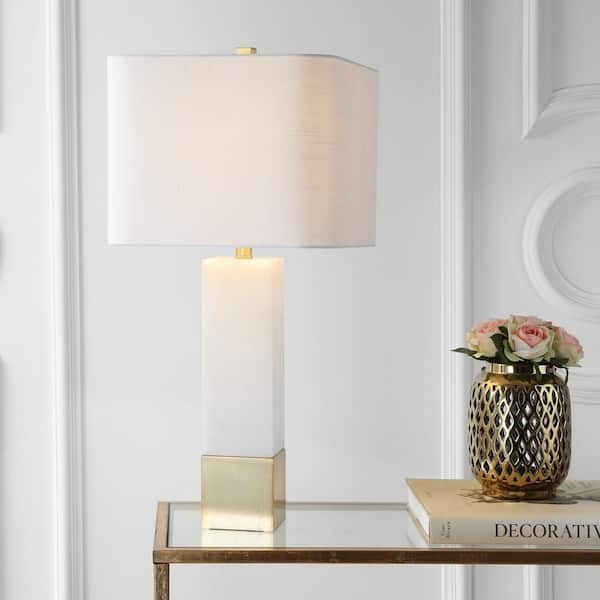 Table Lamp Brushed Brass Finish Marble Accent Base Pull Chain Switch