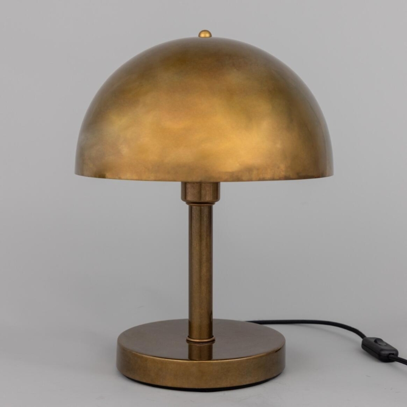 Table Lamp Brushed Brass Finish Oversized Dome Shade Accent Light