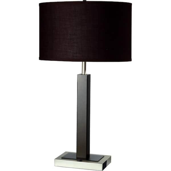 Table Lamp Brushed Nickel Slender Column Base White Drum Shade Minimalist