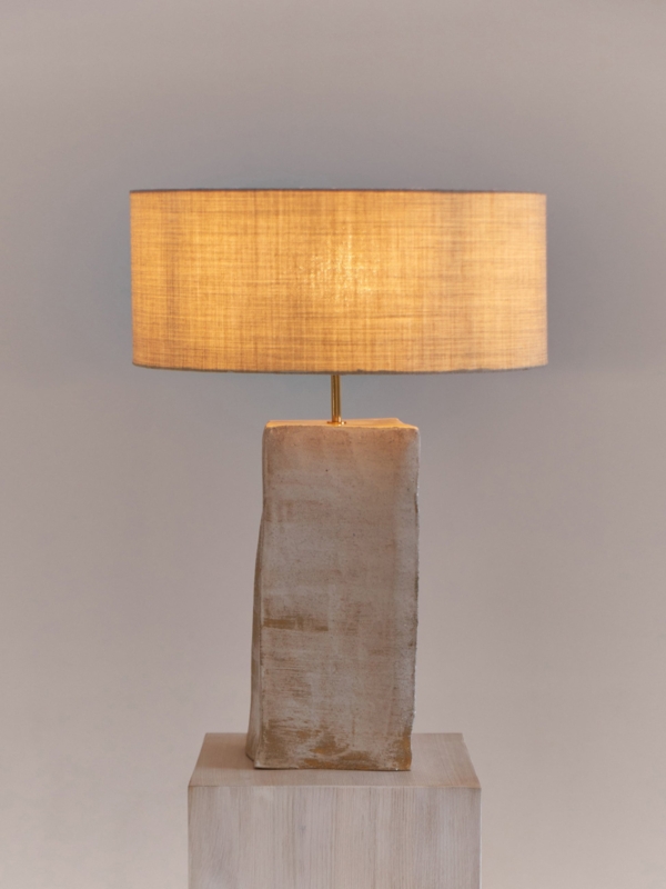 Table Lamp, Brutalist Style with Chunky Ceramic Base & Brushed Finish.