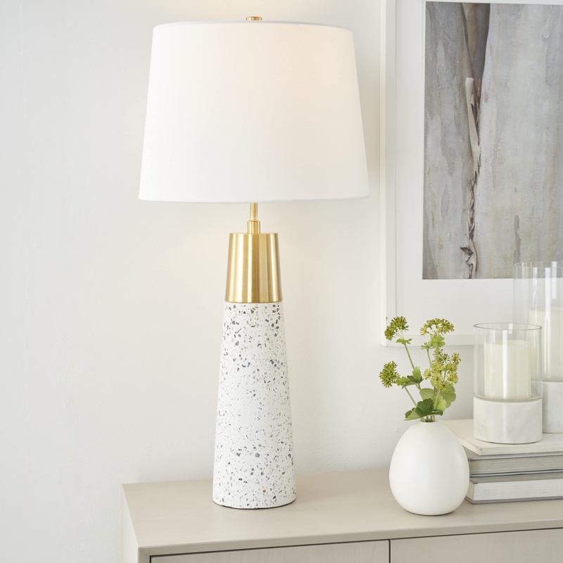 Table Lamp Buffet Height White Terrazzo Base Metal Accent