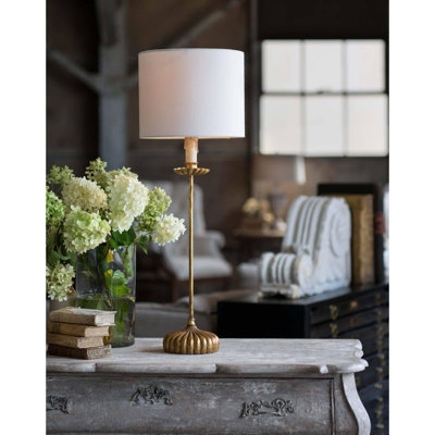 Table Lamp Buffet Style Tall Slim Stem with Linen-Like Drum Shade