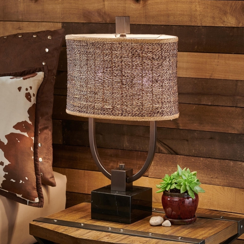 Table Lamp: Burnished Bronze Owl Sculpture Base Rustic Lodge Decor.