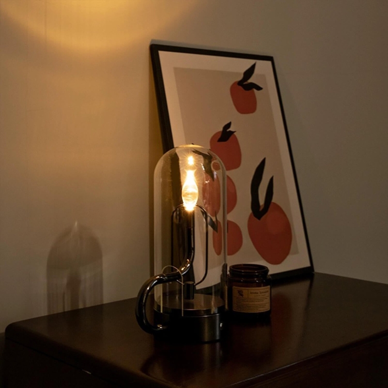 Table Lamp Candle Glow Effect Cylindrical Glass Candle Lamp
