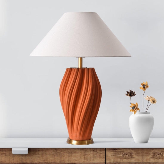 Table Lamp: Ceramic 3D Diamond Pattern Base, White Drum Shade