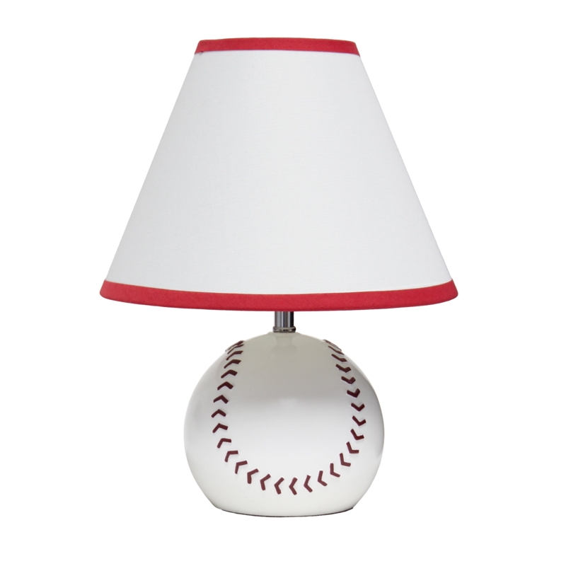 Table Lamp Ceramic Baseball Pedestal Base Red Stitching Compact Size