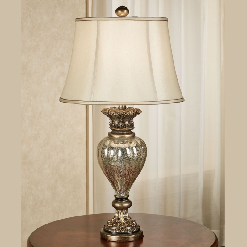 Table Lamp Champagne Gold Mercury Glass Stepped Pedestal Base Lamp